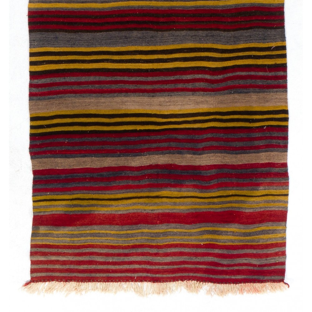 Striped Hand-Woven 1970's Double Sided Anatolian Kilim "Flat-Weave"