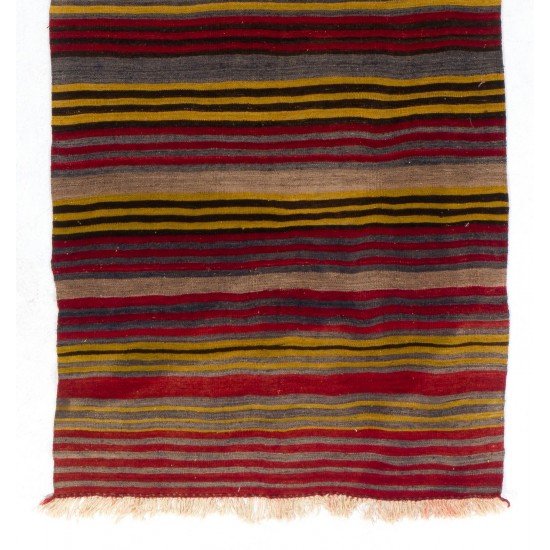 Striped Hand-Woven 1970's Double Sided Anatolian Kilim "Flat-Weave"