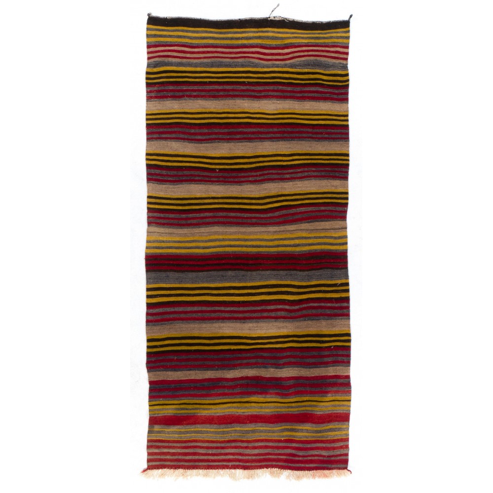 Striped Hand-Woven 1970's Double Sided Anatolian Kilim "Flat-Weave"