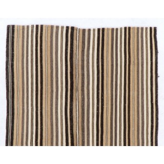 Hand-woven Vintage Central Anatolian Kilim (Flat-weave) with Striped Design, All Wool Hand-woven Vintage Central Anatolian Kilim (Flat-weave) with Striped Design, All Wool