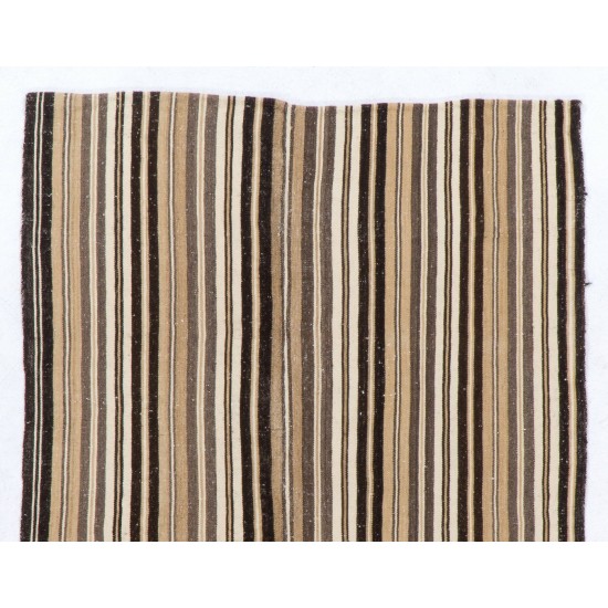 Hand-woven Vintage Central Anatolian Kilim (Flat-weave) with Striped Design, All Wool Hand-woven Vintage Central Anatolian Kilim (Flat-weave) with Striped Design, All Wool