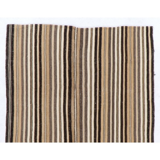 Hand-woven Vintage Central Anatolian Kilim (Flat-weave) with Striped Design, All Wool