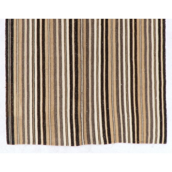 Hand-woven Vintage Central Anatolian Kilim (Flat-weave) with Striped Design, All Wool Hand-woven Vintage Central Anatolian Kilim (Flat-weave) with Striped Design, All Wool