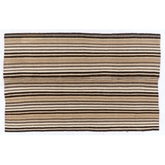 Hand-woven Vintage Central Anatolian Kilim (Flat-weave) with Striped Design, All Wool Hand-woven Vintage Central Anatolian Kilim (Flat-weave) with Striped Design, All Wool