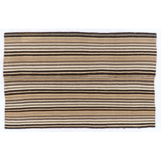 Hand-woven Vintage Central Anatolian Kilim (Flat-weave) with Striped Design, All Wool