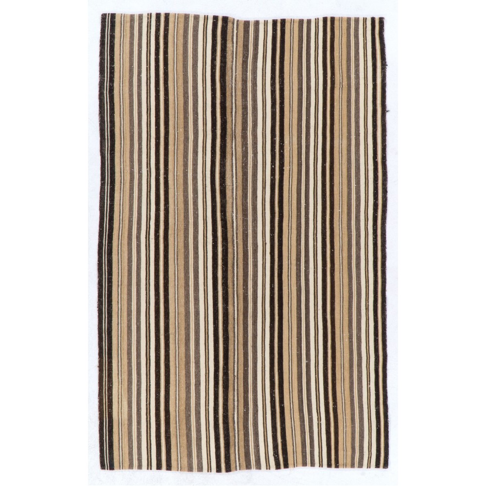 Hand-woven Vintage Central Anatolian Kilim (Flat-weave) with Striped Design, All Wool