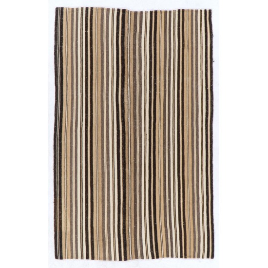 Hand-woven Vintage Central Anatolian Kilim (Flat-weave) with Striped Design, All Wool