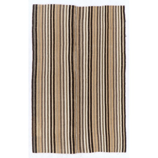 Hand-woven Vintage Central Anatolian Kilim (Flat-weave) with Striped Design, All Wool Hand-woven Vintage Central Anatolian Kilim (Flat-weave) with Striped Design, All Wool