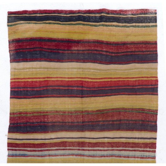 Hand-Woven Anatolian Runner Kilim "Flat-weave" with Striped Design