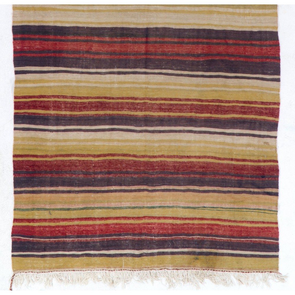 Hand-Woven Anatolian Runner Kilim "Flat-weave" with Striped Design