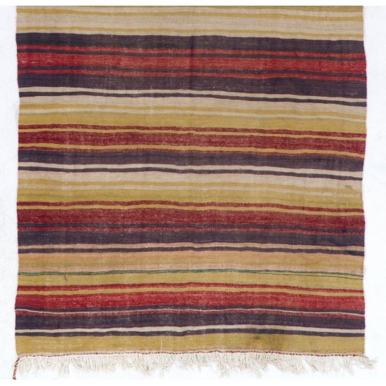 Hand-Woven Anatolian Runner Kilim "Flat-weave" with Striped Design Hand-Woven Anatolian Runner Kilim "Flat-weave" with Striped Design
