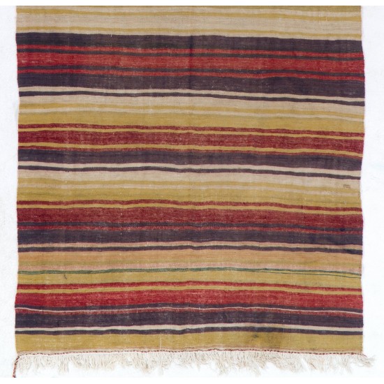 Hand-Woven Anatolian Runner Kilim "Flat-weave" with Striped Design