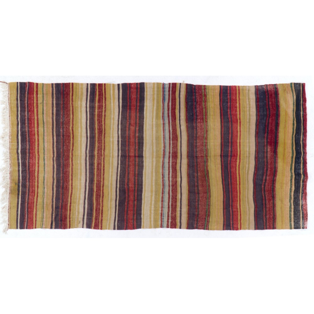 Hand-Woven Anatolian Runner Kilim "Flat-weave" with Striped Design