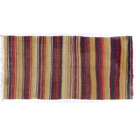Hand-Woven Anatolian Runner Kilim "Flat-weave" with Striped Design