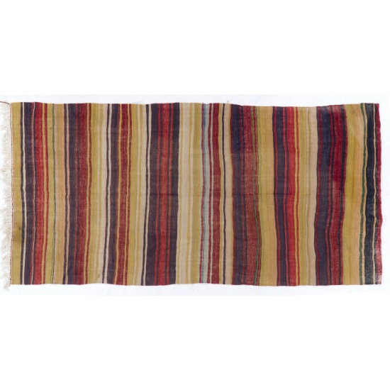 Hand-Woven Anatolian Runner Kilim "Flat-weave" with Striped Design Hand-Woven Anatolian Runner Kilim "Flat-weave" with Striped Design