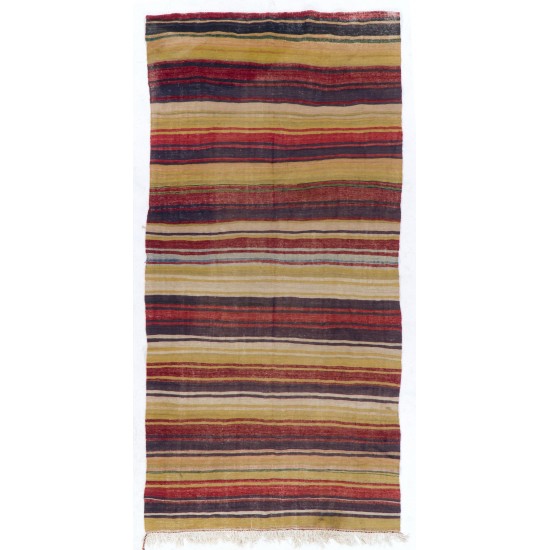 Hand-Woven Anatolian Runner Kilim "Flat-weave" with Striped Design