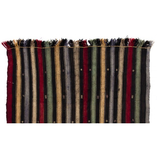 Banded Vintage Turkish Kilim Rug