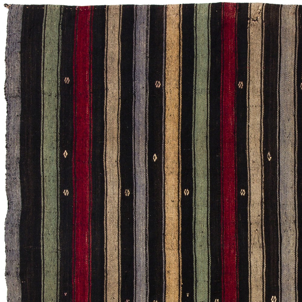 Vintage Handwoven Turkish Kilim, Striped Flatweave Rug, 100% Wool