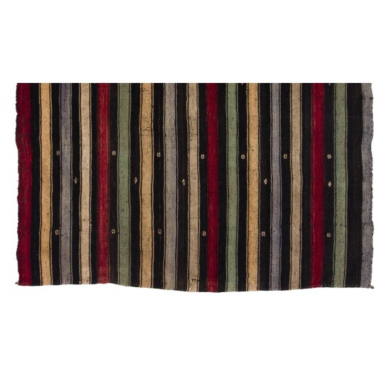 Banded Vintage Turkish Kilim Rug