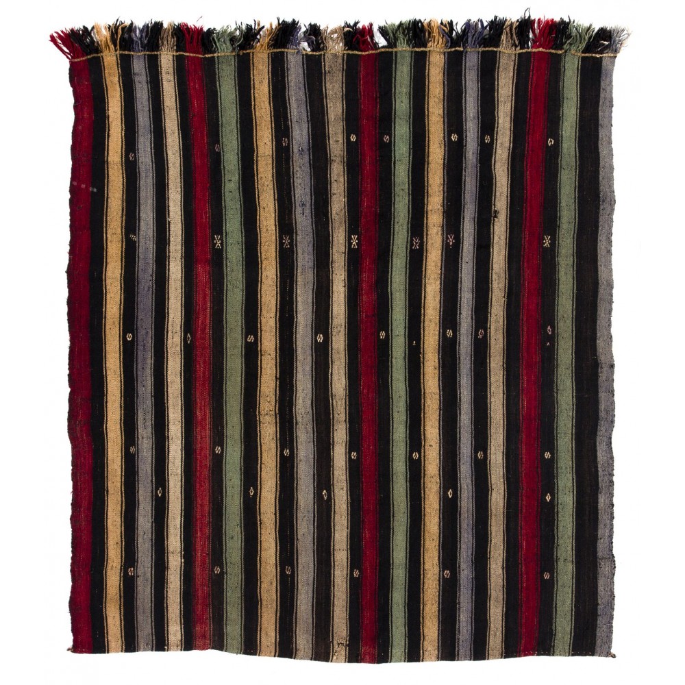 Banded Vintage Turkish Kilim Rug