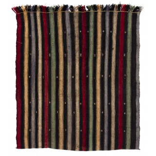 Banded Vintage Turkish Kilim Rug