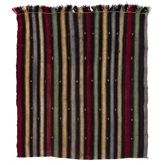 Banded Vintage Turkish Kilim Rug Banded Vintage Turkish Kilim Rug