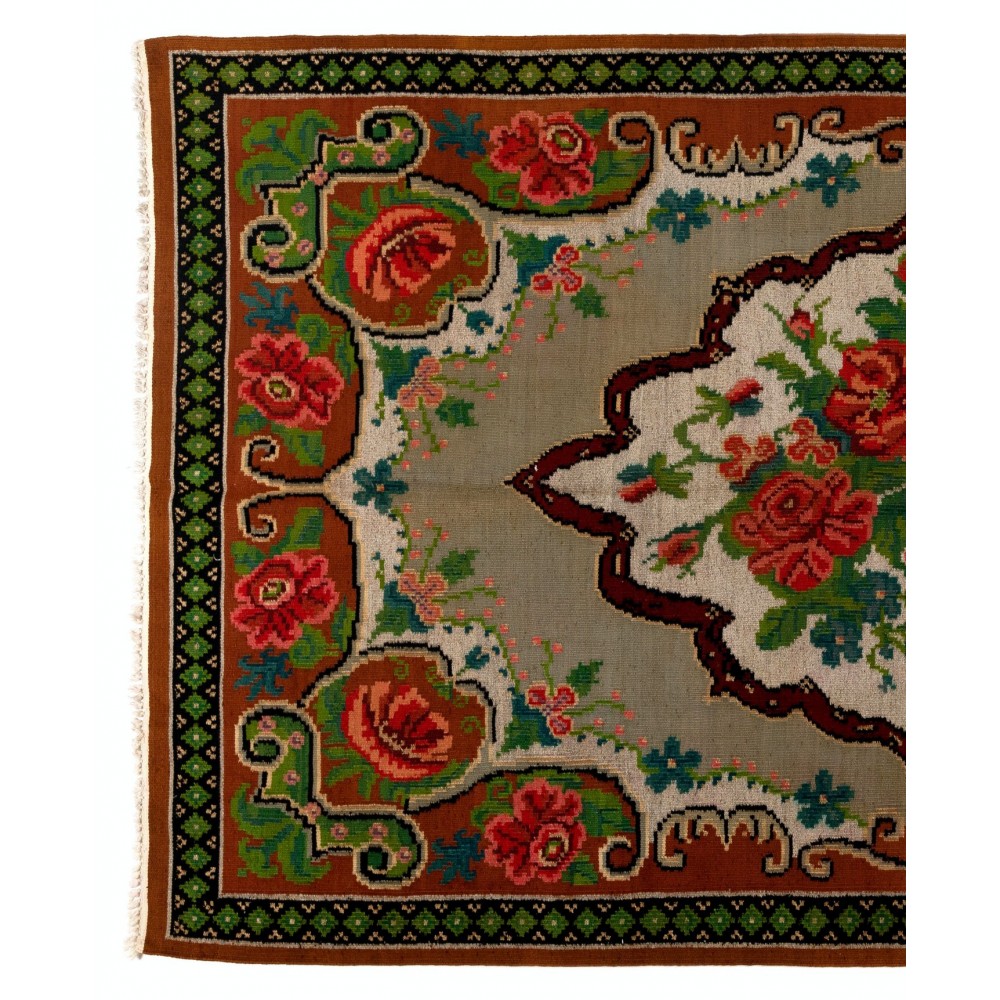 Vintage Bessarabian Kilim, Floral Handwoven Wool Rug from Moldova