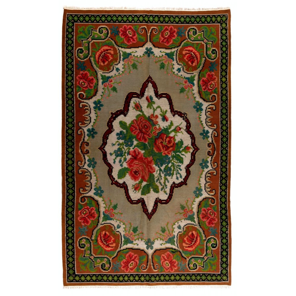 Vintage Bessarabian Kilim, Floral Handwoven Wool Rug from Moldova