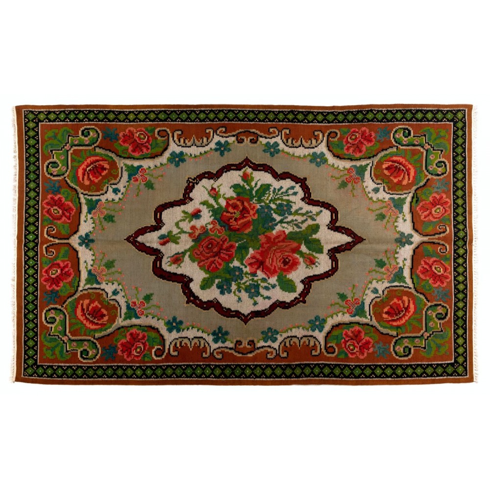 Vintage Bessarabian Kilim, Floral Handwoven Wool Rug from Moldova