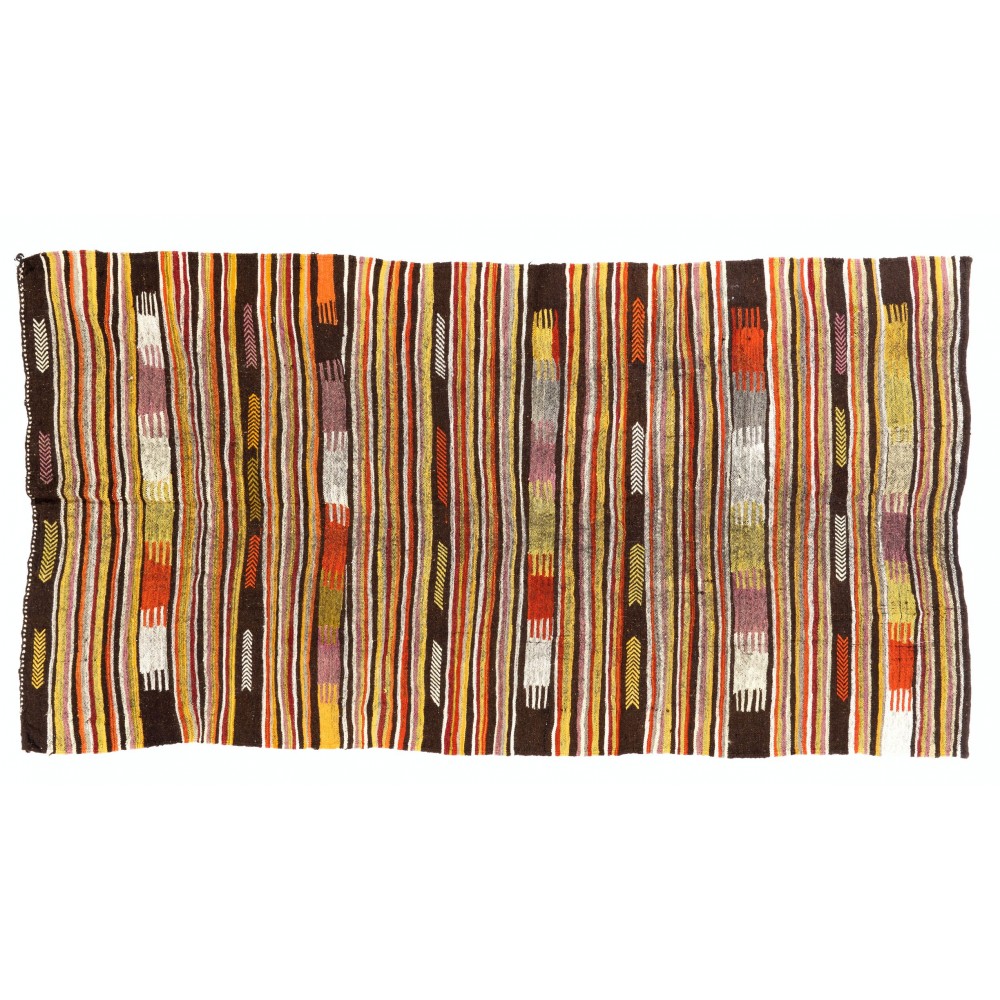 Colorful Vintage Nomadic Kilim, Flat-Woven Wool Floor Covering