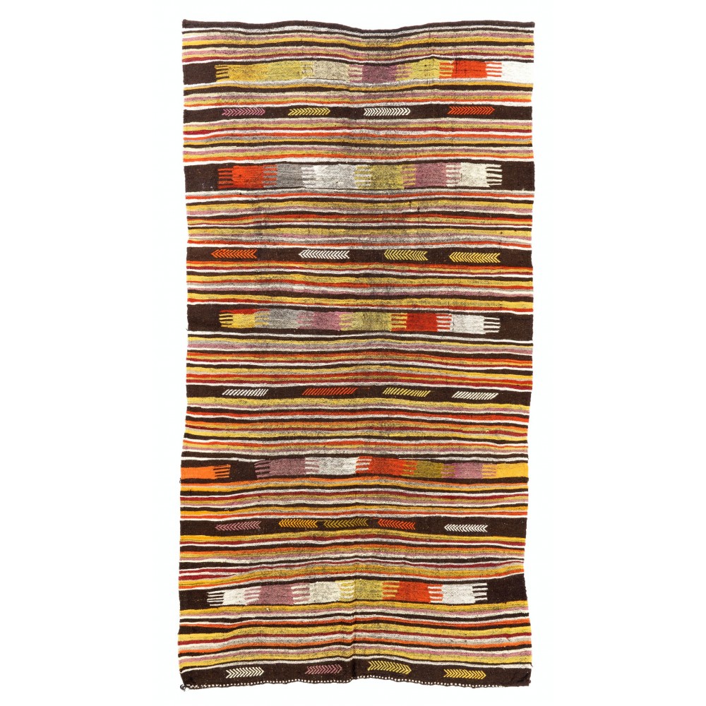 Colorful Vintage Nomadic Kilim, Flat-Woven Wool Floor Covering