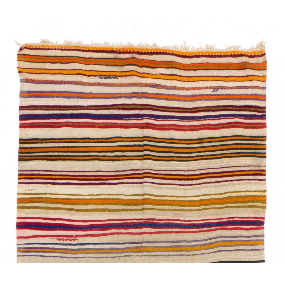 Handmade Vintage Banded Turkish Wool Kilim, FlatWeave Floor Covering