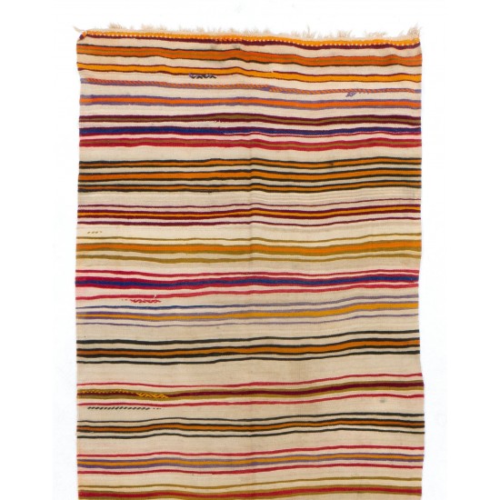 Handmade Vintage Banded Turkish Wool Kilim, FlatWeave Floor Covering