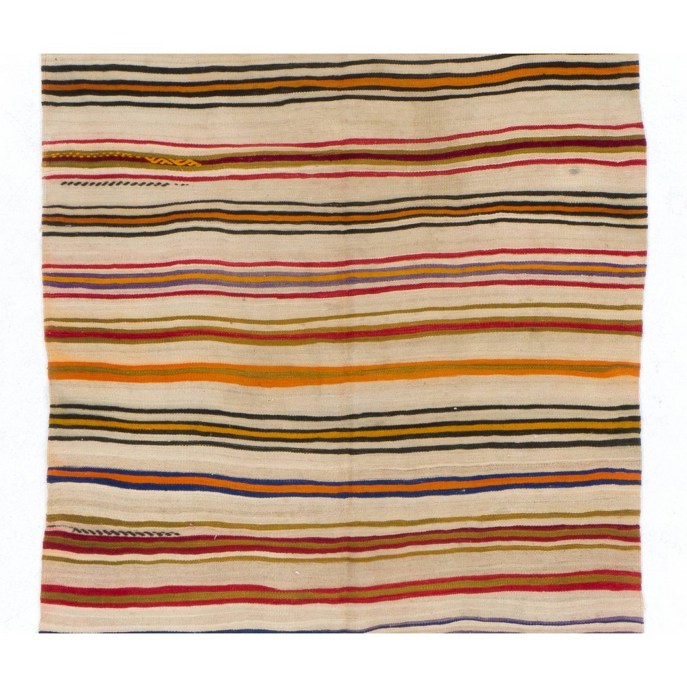 Handmade Vintage Banded Turkish Wool Kilim, FlatWeave Floor Covering