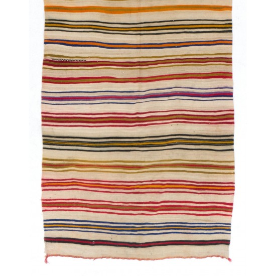 Handmade Vintage Banded Turkish Wool Kilim, FlatWeave Floor Covering