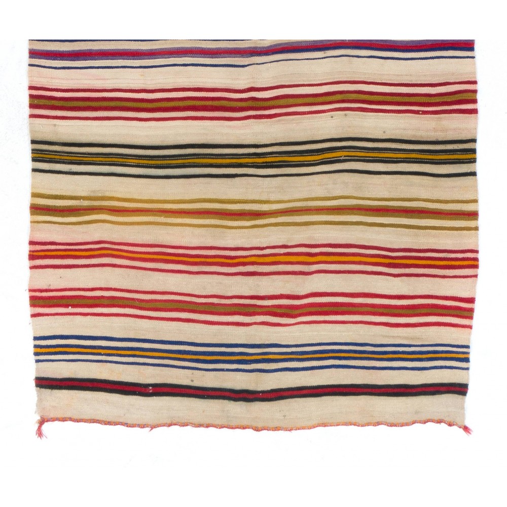 Handmade Vintage Banded Turkish Wool Kilim, FlatWeave Floor Covering