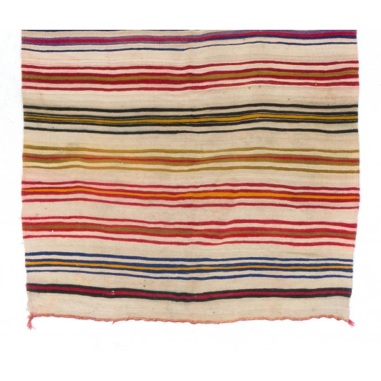 Handmade Vintage Banded Turkish Wool Kilim, FlatWeave Floor Covering
