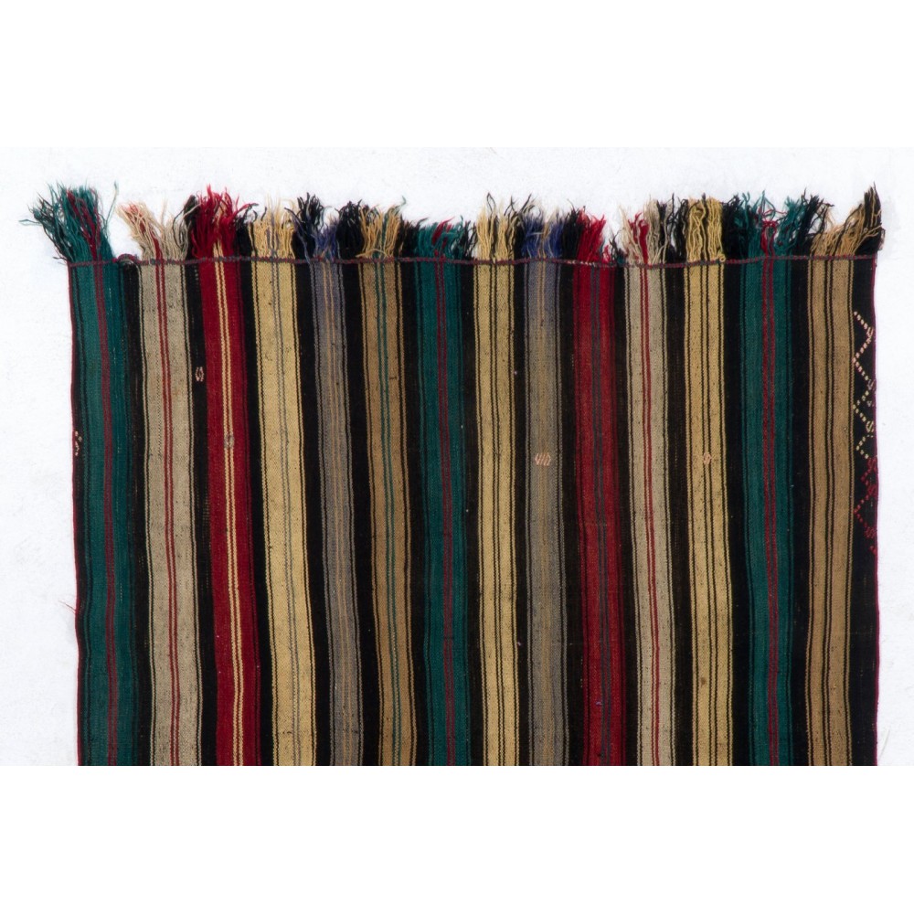 Hand-woven Vintage Anatolian Kilim (Flat-weave) with Vertical Bands, All Wool