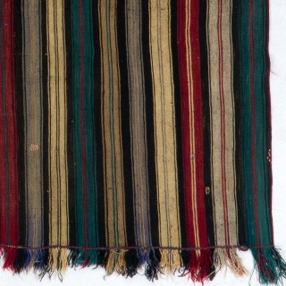 Vintage Handwoven Anatolian Kilim, Vertical Banded Flatweave Rug, 100% Wool