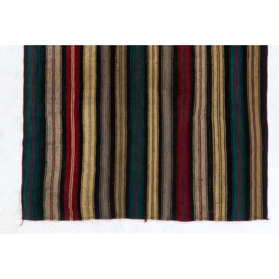 Hand-woven Vintage Anatolian Kilim (Flat-weave) with Vertical Bands, All Wool Hand-woven Vintage Anatolian Kilim (Flat-weave) with Vertical Bands, All Wool