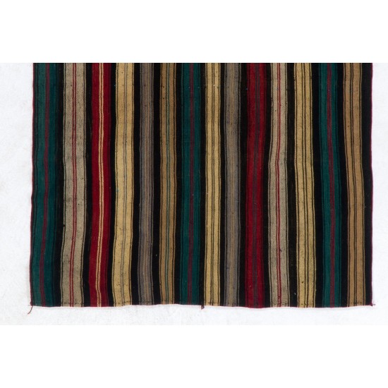 Hand-woven Vintage Anatolian Kilim (Flat-weave) with Vertical Bands, All Wool