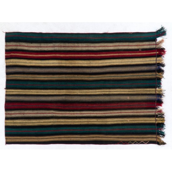 Hand-woven Vintage Anatolian Kilim (Flat-weave) with Vertical Bands, All Wool