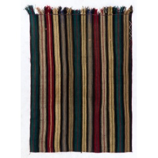 Hand-woven Vintage Anatolian Kilim (Flat-weave) with Vertical Bands, All Wool