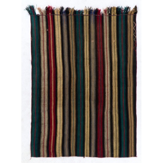 Hand-woven Vintage Anatolian Kilim (Flat-weave) with Vertical Bands, All Wool Hand-woven Vintage Anatolian Kilim (Flat-weave) with Vertical Bands, All Wool