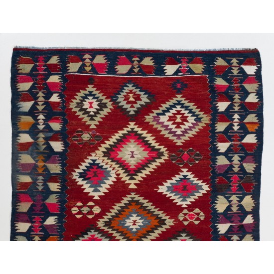 Colorful Vintage Turkish Kilim, Flat-Weave Wool Rug