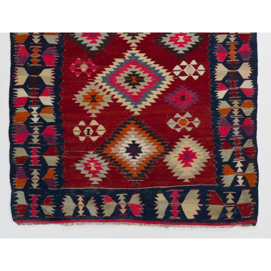 Colorful Vintage Turkish Kilim, Flat-Weave Wool Rug