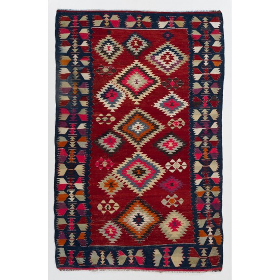 Colorful Vintage Turkish Kilim, Flat-Weave Wool Rug