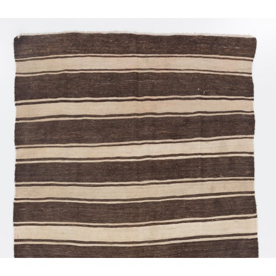 Banded Anatolian Kilim in Natural Beige and Brown Wool Banded Anatolian Kilim in Natural Beige and Brown Wool