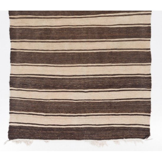 Banded Anatolian Kilim in Natural Beige and Brown Wool Banded Anatolian Kilim in Natural Beige and Brown Wool