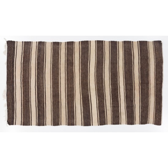 Banded Anatolian Kilim in Natural Beige and Brown Wool Banded Anatolian Kilim in Natural Beige and Brown Wool